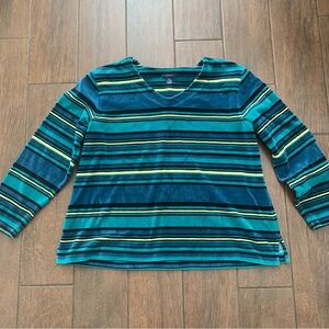Westbound Velour Green Yellow Striped Top sz XL